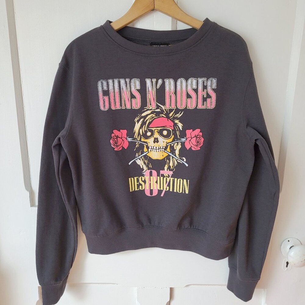 Guns N Roses Graphic Sweatshirt‎ Faded Black Rock Band GNR Relax Boxy